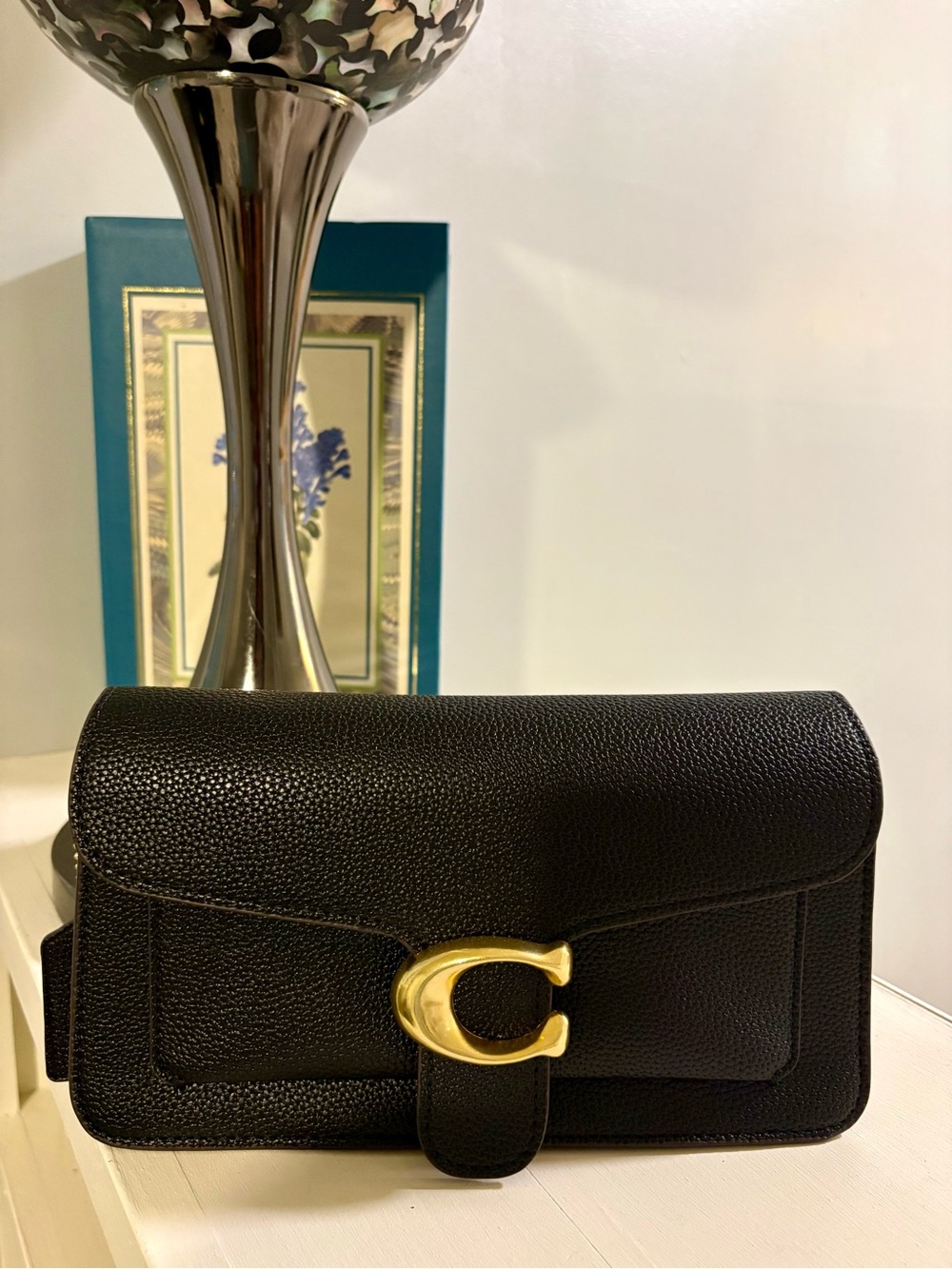 Coach Black Pebbled Leather Clutch with Gold 'C' Hardware